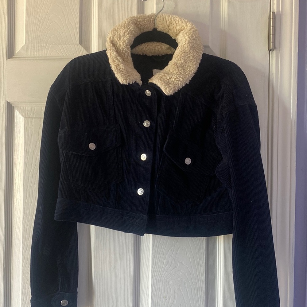 TOP SHOP blue corduroy jacket with teddy collar size 8 US